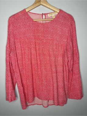 Michael Kors Red Printed Long Sleeve Blouse (Large)